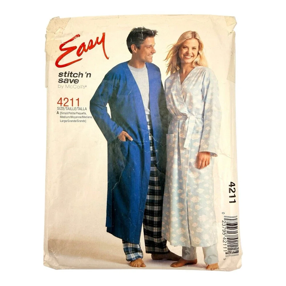 VTG 2003 McCalls Sewing Pattern Unisex Adults Robe & Pull-On Pants S-M-L #4211